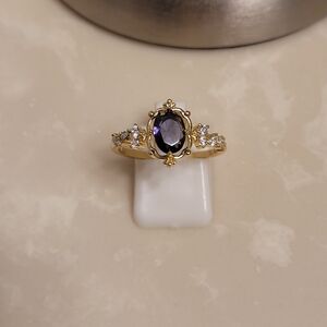Gold CZ and Amethyst Ring Size 9